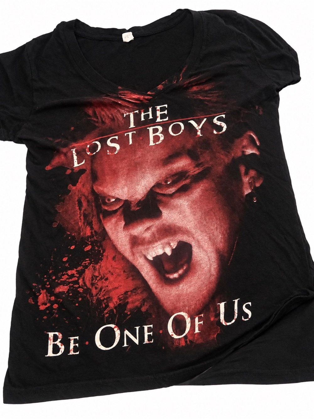 The Lost Boys Graphic V-Neck T-Shirt in Black and Red